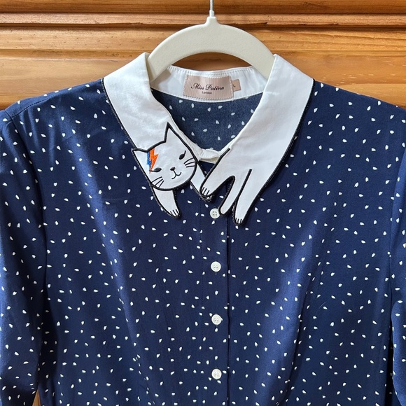 Miss Patina Dress London Bowie Cat Ziggy Stardust Navy Women's Size Large - Picture 9 of 9